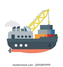 Barco de carga con ilustración de grúa plana