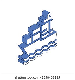 Cargo ship delivery. Container vessel. Shipping line icon isometric vector illustration