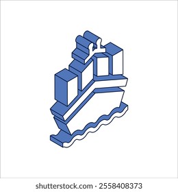 Cargo ship delivery. Container vessel. Shipping line isometric icon vector illustration