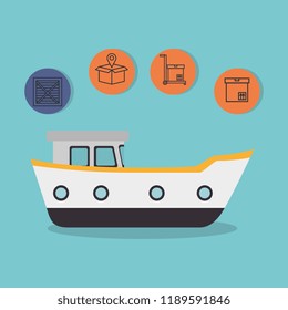 cargo ship with delivery service icons