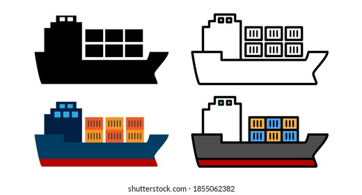 Cargo barco exportación importación comercio ilustración de vector icono color negro y blanco