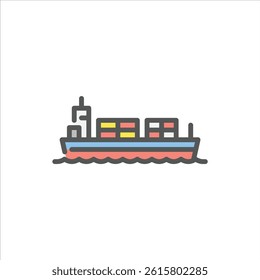 cargo ship filled outline icon. container ship color line illustration.