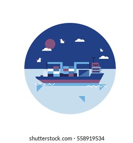 cargo ship flat illustration design