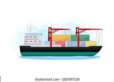 Cargo Ship or Freighter as Water Transport Vector Illustration