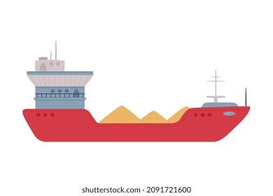 Cargo Ship or Freighter as Watercraft or Swimming Water Vessel Vector Illustration