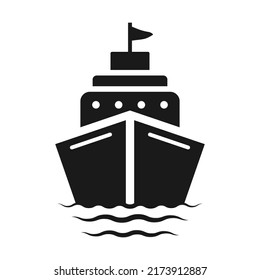 Icono del logotipo de la vista frontal del barco de carga. ilustración vectorial