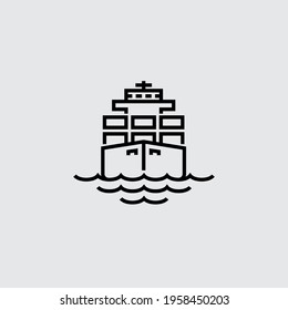 Cargo Ship Front View Vector Line Icon svg
