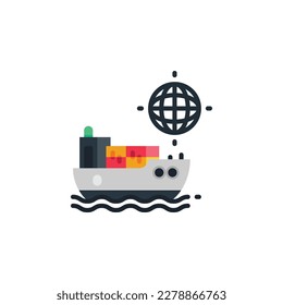 Cargo ship with globe, shipment flat icons. Vector illustration. Isolated icon suitable for web, infographics, interface and apps.