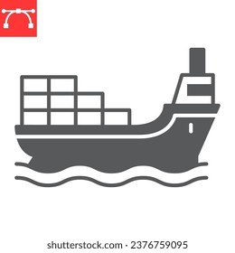 Cargo ship glyph icon, logistic and shipping, marine vector icon, vector graphics, editable stroke solid sign, eps 10.