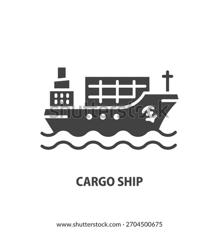 Cargo ship glyph icon. Sea vessel sign. Symbol of logistic and delivery. Vector illustration.
