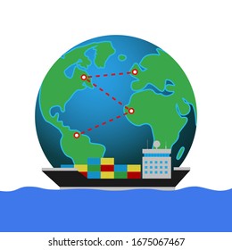 Barco de carga. Plantilla gráfica. Ilustración del vector