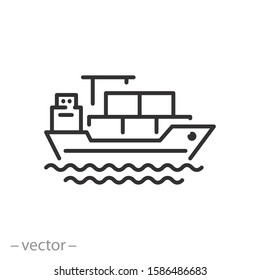 cargo ship icon, big marine vessel, sea transportation, commercial  container delivery, thin line web symbol on white background - editable stroke vector illustration eps10