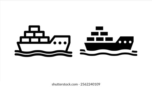 Cargo ship Icon collection in filled and stroke style.