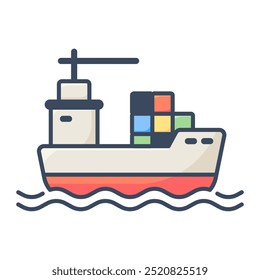 Cargo ship icon. Cargo ship, Ship, Container, Shipment, Cargo, Shipping, Logistics, Transportation, Delivery. Vector icon illustration