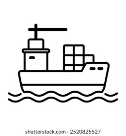 Icono de barco de carga. Carga, barco, contenedor, envío, carga, envío, logística, Transporte, entrega. Ilustración de icono de Vector