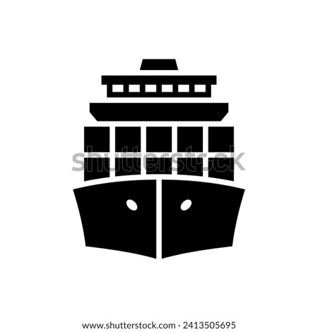 Cargo ship icon. Containers. Global trade. Goods. Shipping. Supply chain. Vector icon isolated on white background.