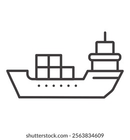 Cargo Ship Icon Depicting a Large Shipping Vessel in Black and White