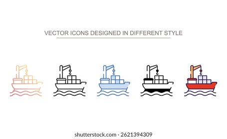 Frachtschiff-Symboldesign mit weißem Hintergrund, Stockgrafik