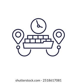 cargo ship icon, freight shipping transit time line vector
