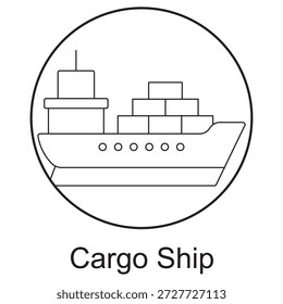 Frachtschiff-Symbol, Global Freight Carrier, Ocean Trade Vessel, Seeverkehr-Riese, Vektorgrafik