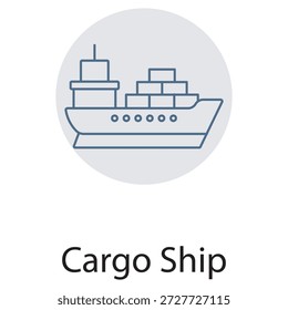 Frachtschiff-Symbol, Global Freight Carrier, Ocean Trade Vessel, Seeverkehr-Riese, Vektorgrafik