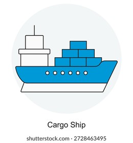 Frachtschiff-Symbol, Global Freight Carrier, Ocean Trade Vessel, Seeverkehr-Riese, Vektorgrafik