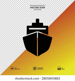 Cargo ship icon as global logistics and maritime transportation symbol. Shipping industry design representing freight vessel for sea import export commercial operations in international trade chain. Simple vector graphic element for transport website or logistics business branding and service.