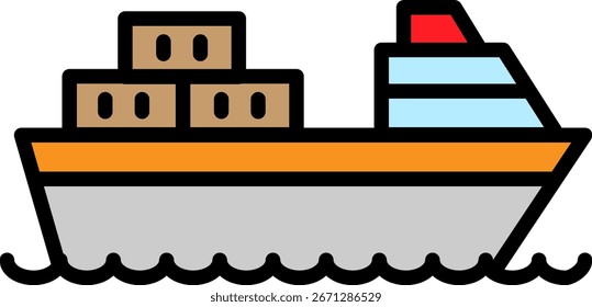 Cargo Ship Icon with Goods on Water