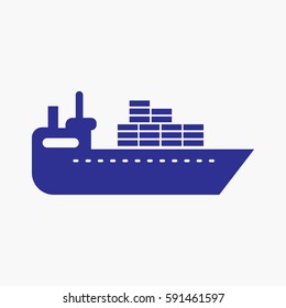 Cargo Ship Icon. Graphic Vector Blue Color