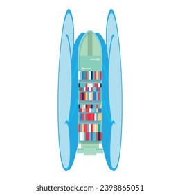 Icono de barco de carga vector isométrico. Gran nave de contenedores modernos y ola oceánica. Buque de carga, transporte de agua, vista superior