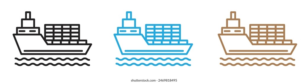 Cargo ship icon line art vector