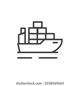 Cargo ship, icon in line design. Cargo, ship, shipping, transport, freight, container, logistics on white background vector. Cargo ship, icon in line design editable stroke icon