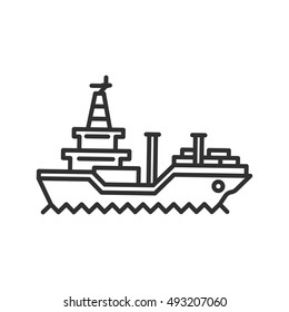 cargo ship icon, line design. tanker with cargo, vector linear illustration.