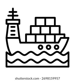 Ilustración vectorial de estilo de línea de icono de barco de carga