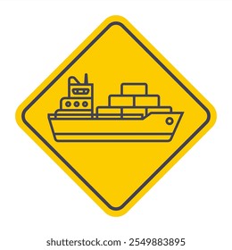 cargo ship icon on yellow background. car sign