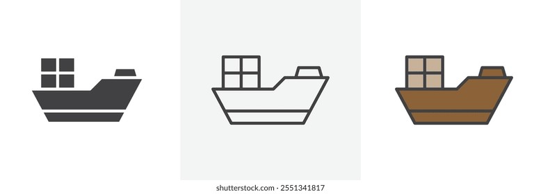 Paquete de iconos de barco de carga. Ilustración vectorial. EPS10