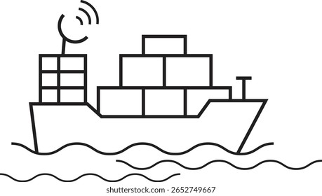 Cargo ship icon representing international freight shipping, container transport or maritime logistics with transparent background