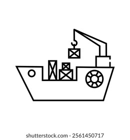 Cargo ship icon. sea transportation symbols, tanker isolated vector image on white background. Logo . Steamship. Boat. Motor ship. Water transportation. EPS 10