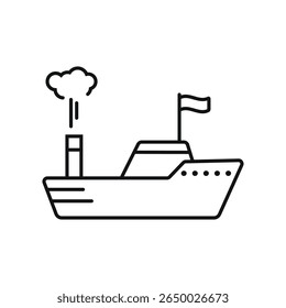 Ícone de navio de carga. símbolos de transporte marítimo; navio a vapor, navio a motor, petroleiro imagem vetorial isolada no fundo branco. Logotipo . Viajar pela água, cruzeiro, vagar, marinheiros, barco, linhas pretas no branco 