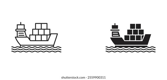 Cargo ship Icon set in black color for ui designs