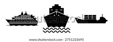 Cargo Ship Icon Set – Cruise Liner, Oil Tanker, Maritime Transport Vector