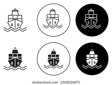 cargo ship icon set. marine container cargo vessel vector symbol in black filled and outlined style.