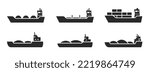 cargo ship icon set. sea and river cargo vessels. water transportation symbols. isolated vector images in simple style