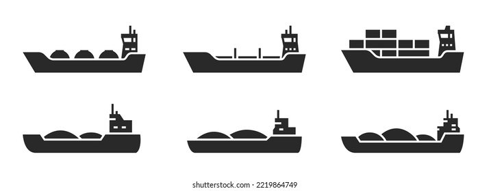 cargo ship icon set. sea and river cargo vessels. water transportation symbols. isolated vector images in simple style