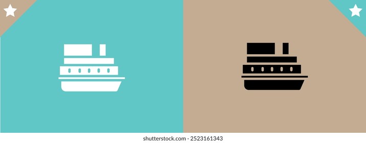 Cargo ship icon with shipping containers, representing sea freight, maritime trade, and global logistics. Ideal for use in shipping industry materials, global commerce contexts. Vector illustration