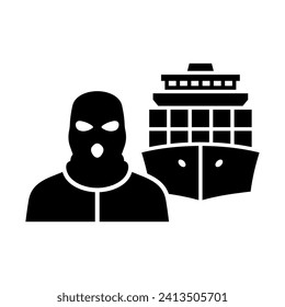 Cargo ship icon. Theft of goods. Bandit. Vector icon isolated on white background.