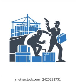 Cargo ship icon. Theft of goods. Bandit logo