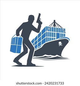Cargo ship icon. Theft of goods. Bandit logo