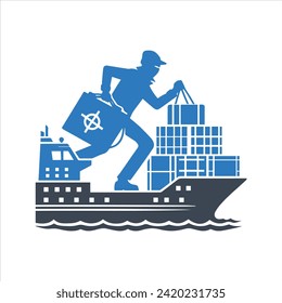 Cargo ship icon. Theft of goods. Bandit logo
