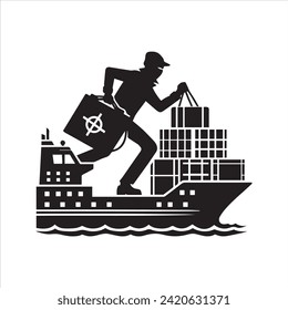 Cargo ship icon. Theft of goods. Bandit icon